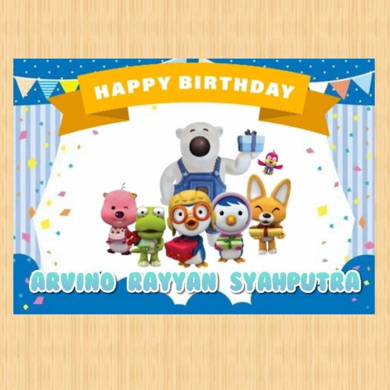 Spanduk PORORO banner PORORO spanduk banner ultah anak background PORORO custom backdrop ulang tahun