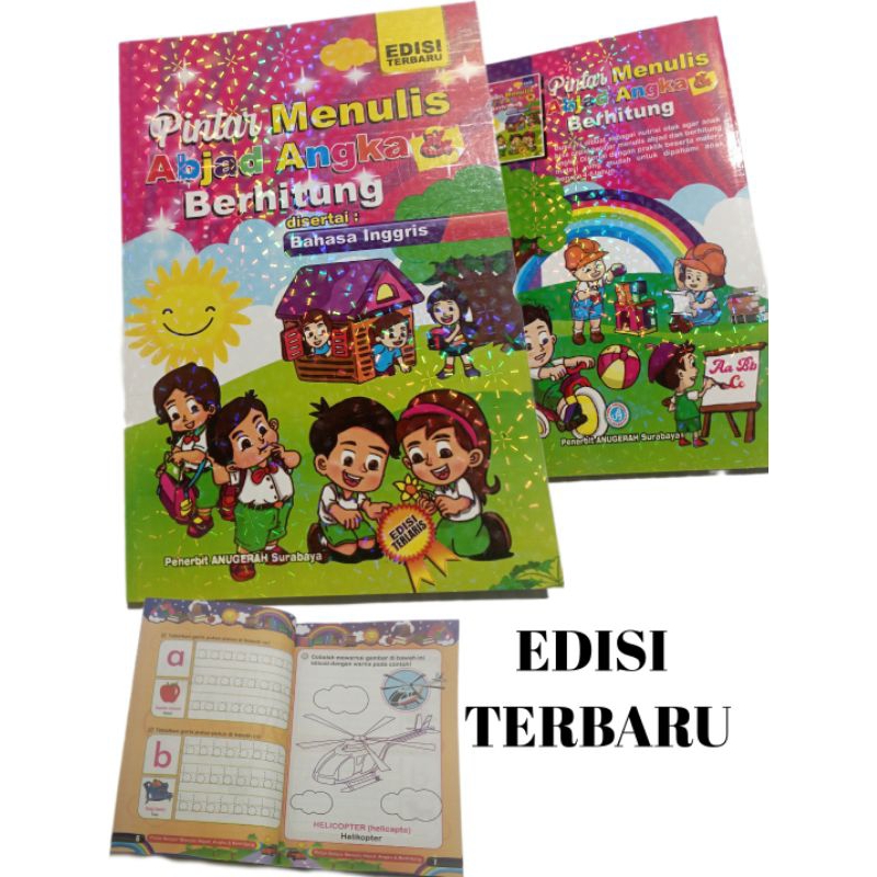 buku pintar menulis abjad/huruf, angka,dan mewarnai lengkap