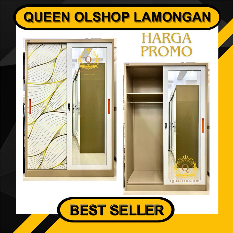 Lemari Pakaian Besi Sliding 2 Pintu Jumbo Importa Premium Bufalo Asencio 120x190x50cm