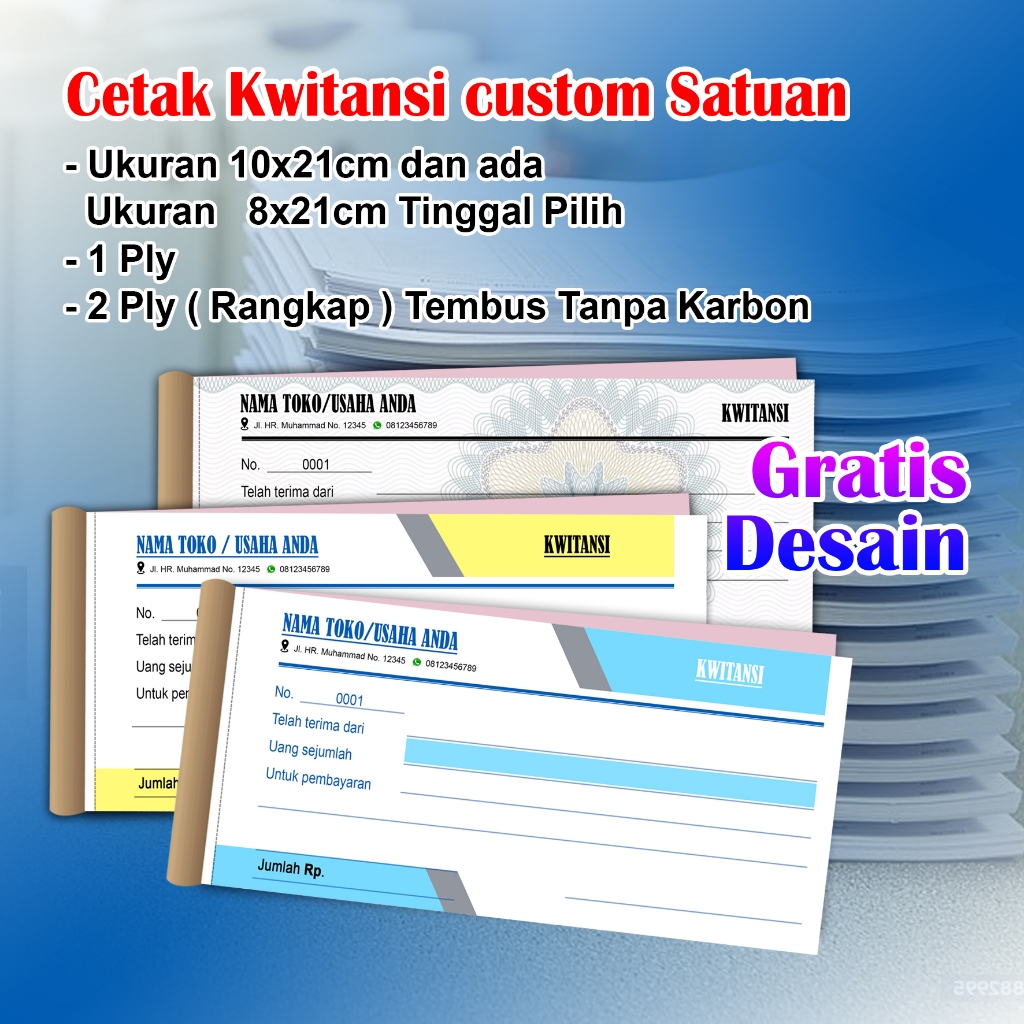 

Kwitansi Custom Rangkap 1 dan 2 Ply gratis desain