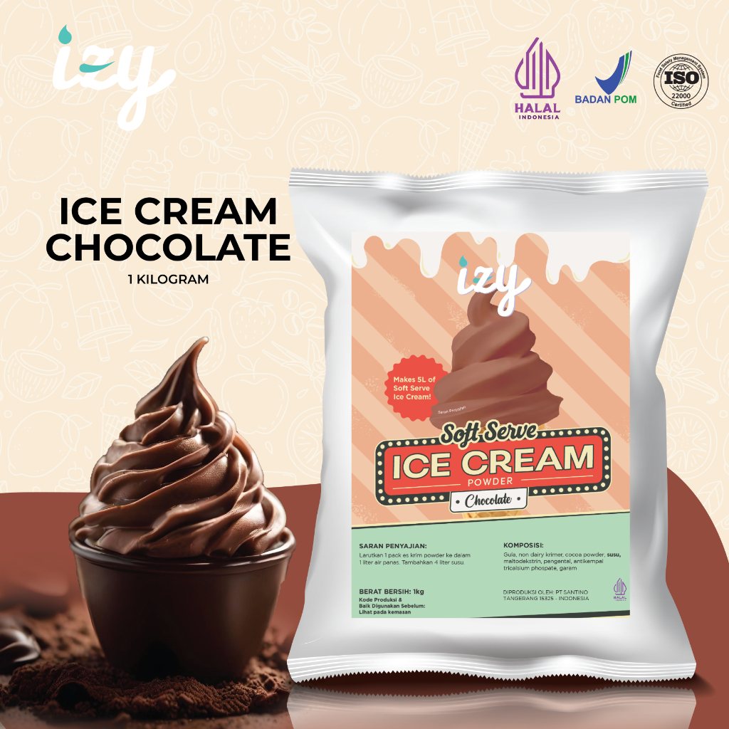 

Izy Soft Serve Ice Cream Powder Chocolate - Premix Es Krim Coklat 1 Kg