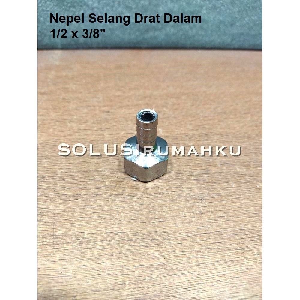 STAINLESS Nepel Drat Dalam Drat 1/2" Selang 3/8" u/ Selang Gas LPG