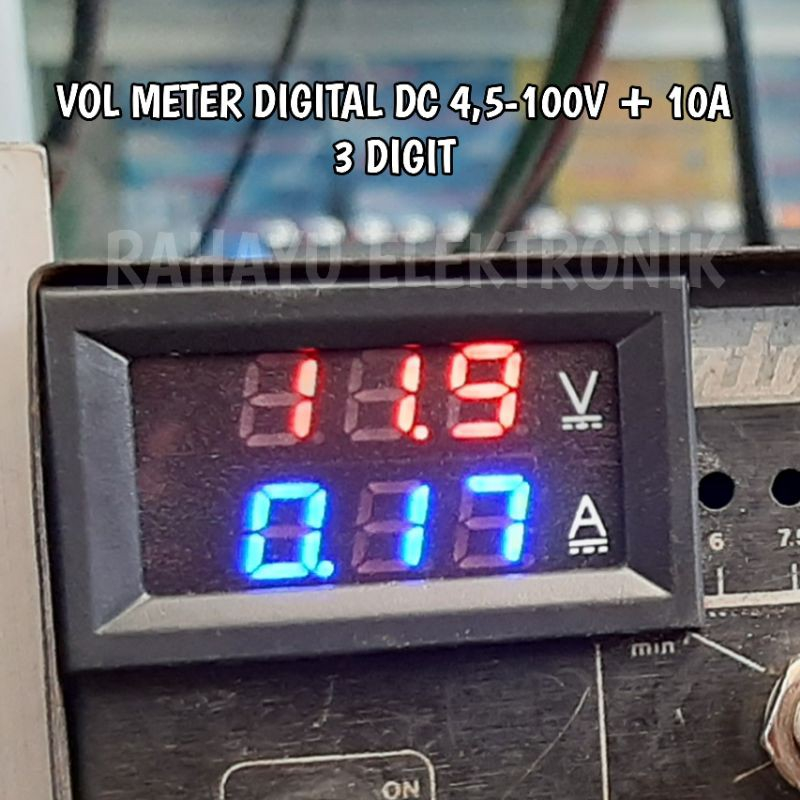 DIGITAL VOLTMETER VOL METER DC 4,5-100V + Amper 10A 3 DIGIT Alat Ukur Volt dan Arus Amper