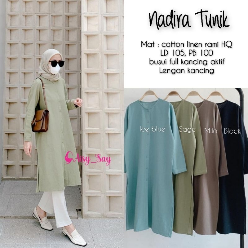 Nadira Tunik Cotton Linen Premium By Aisysay-Basic Long Tunik Katun Linen Polos By Aisy Say-Tunik Wa