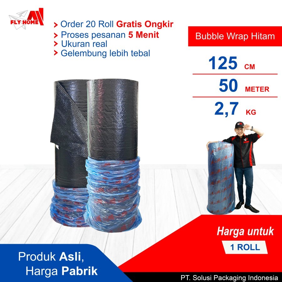 

FLYHOME Bubble wrap hitam 2,7kg 1 roll besar bublewrap 125x50meter Instan