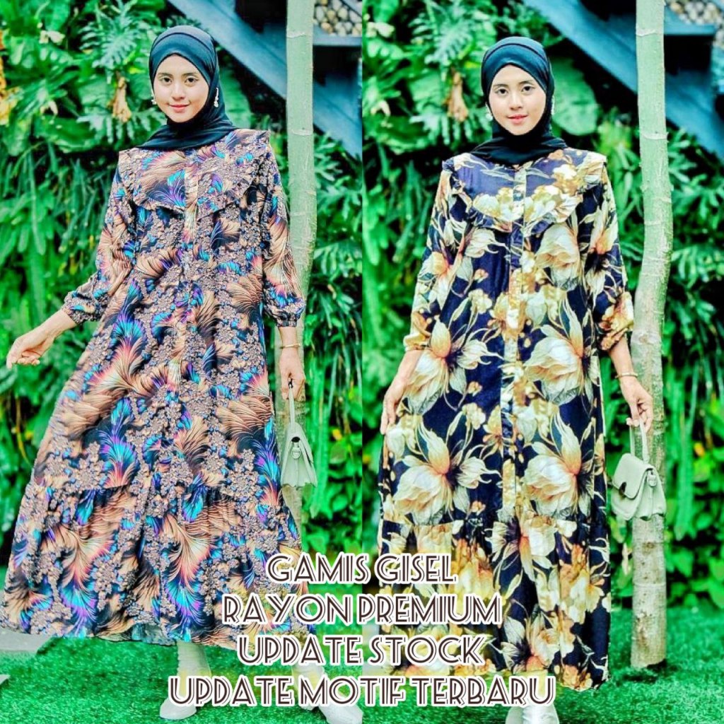 Pasar Batik Murah-Gamis Wanita Terbaru Bahan Rayon Motif Bunga Midi Dress Muslim Korean Style Kekini