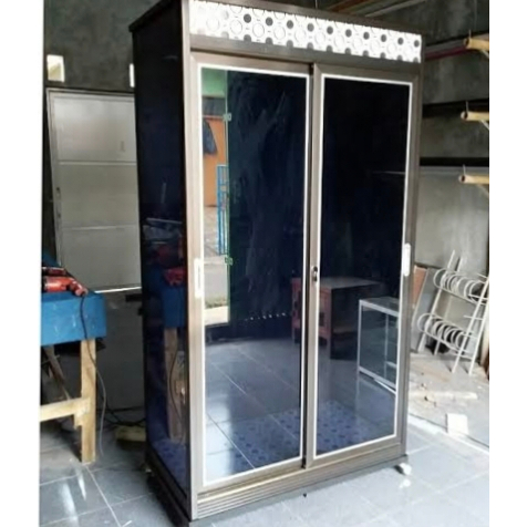 Lemari Gamis /Lemari Pakaian 2 Pintu Aluminium Kaca