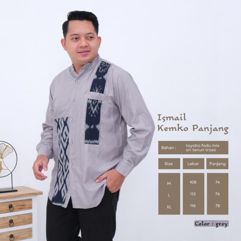 TERLARIS - Kemeja Koko Panjang Mix Tenun Troso Ori -  Kemko Ismail Lengan Panjang - Baju Koko Pria T