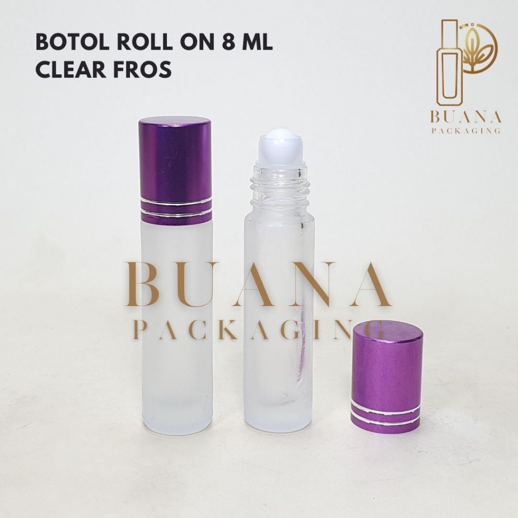 Botol Roll On 8 ml Clear Frossted Tutup Stainless Ungu Shiny Bola Plastik Putih / Botol Roll On / Botol Kaca / Parfum Roll On / Botol Parfum / Botol Parfume Refill / Roll On 10 ml