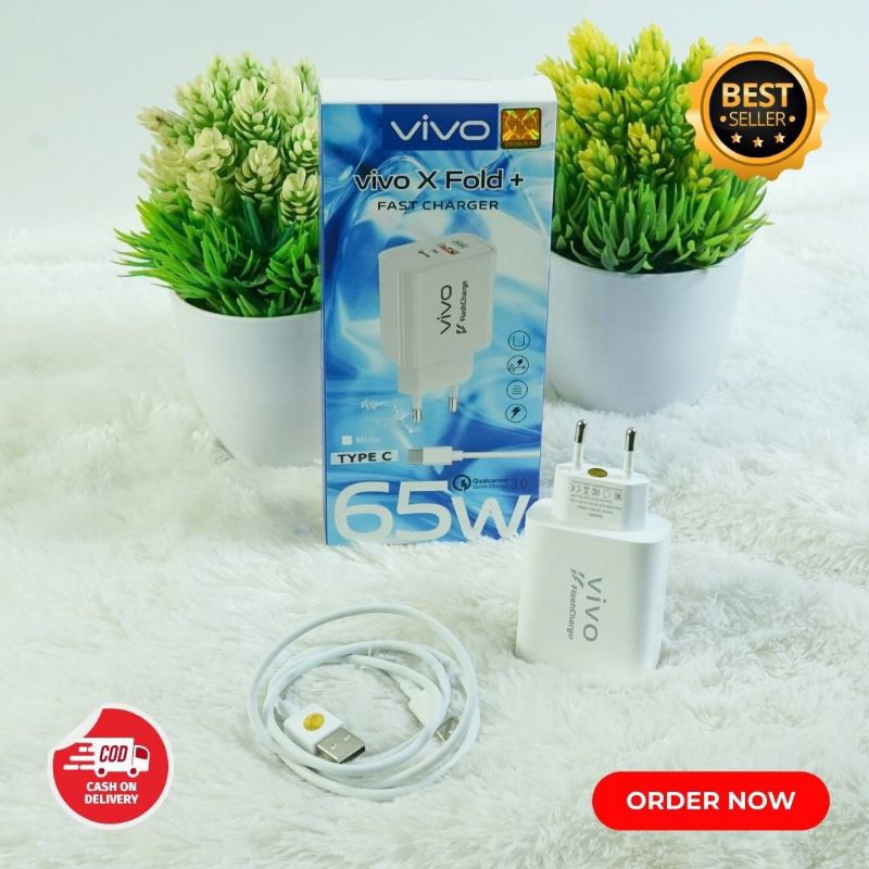CHARGER TC ORI 100 VIVO X FOLD 65 WATT BATOK 2 USB  ( USB + TYPE-C ) SUPPORT FAST CHARGING