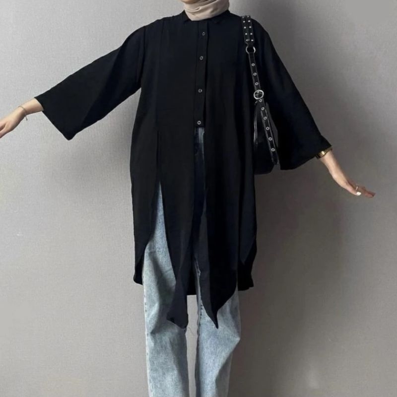 Rira Tunik Cringkle/Tunik Crinkle/Tunik Hitam Polos/Tunik Crinkle Kekinian