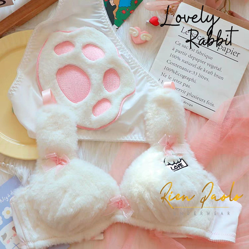 Premium Bra BH Celana Dalam CD Tanpa Kawat Set Sexy Hot Cosplay Bulu Bear Lingerie Rien Paolo A28