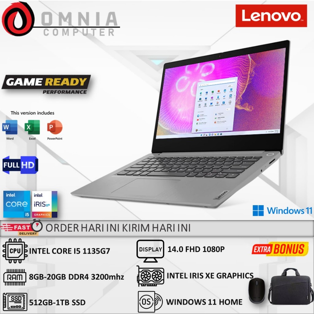 Laptop Lenovo Ideapad Slim 3i 14 intel core i5 1135G7 20GB 1TB SSD FHD windows 11 original