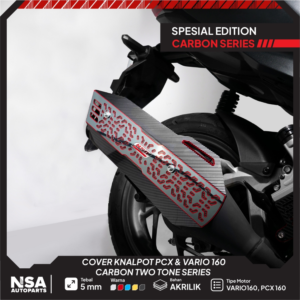 COVER KNALPOT VARIO 160 PCX 150 160 CARBON TWOTONE SERIES TUTUP KNALPOT VARIO 160 TAMENG KNALPOT PCX