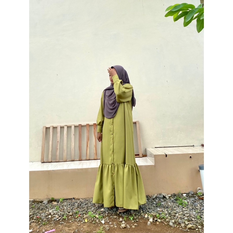 IC Label Kalila Dress Ld 100 110 120 Gamis Bahan Shakila dan Crinkle Simpel Busui Rempel Bawah Full 