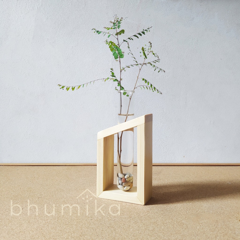 Pot Minimalis / Vas kaca tanaman air/ Vas kayu aesthetic planter hidroponik Asimetris