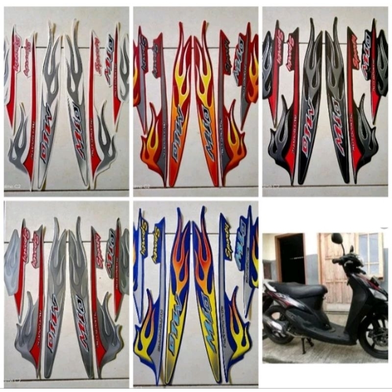 stiker striping motor yamaha mio sporty api 2006 putih merah biru silver hitam