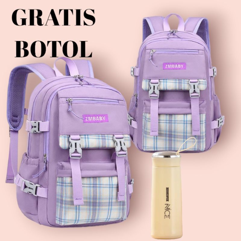 Tas Ransel sekolah anak SD SMP SMA gadis remaja Zmbaby Kotak Kotak