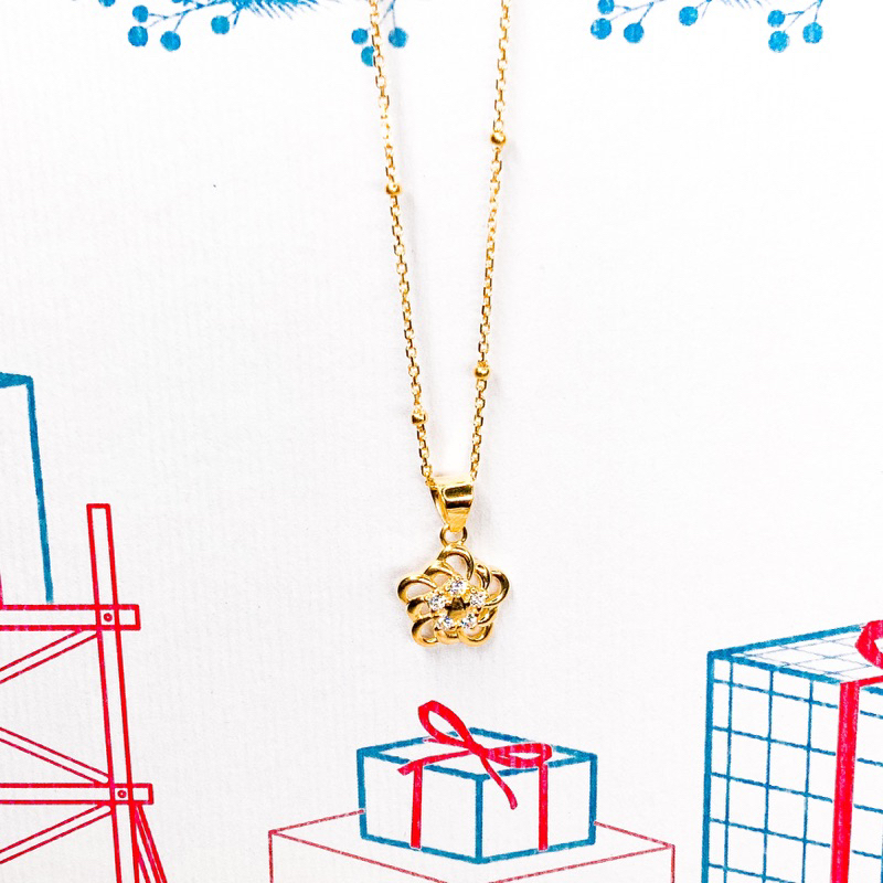 Kalung Set Liontin Bunga Kalung Jedar Merica Asli Emas Liontin Emas Bunga Kadar 700 16k