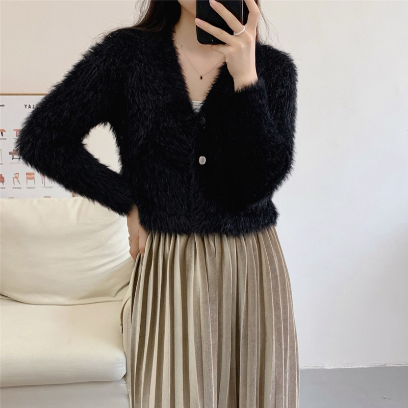 YR04 - Aria Furry Top Cardigan Atasan Outer Bulu Fluffy