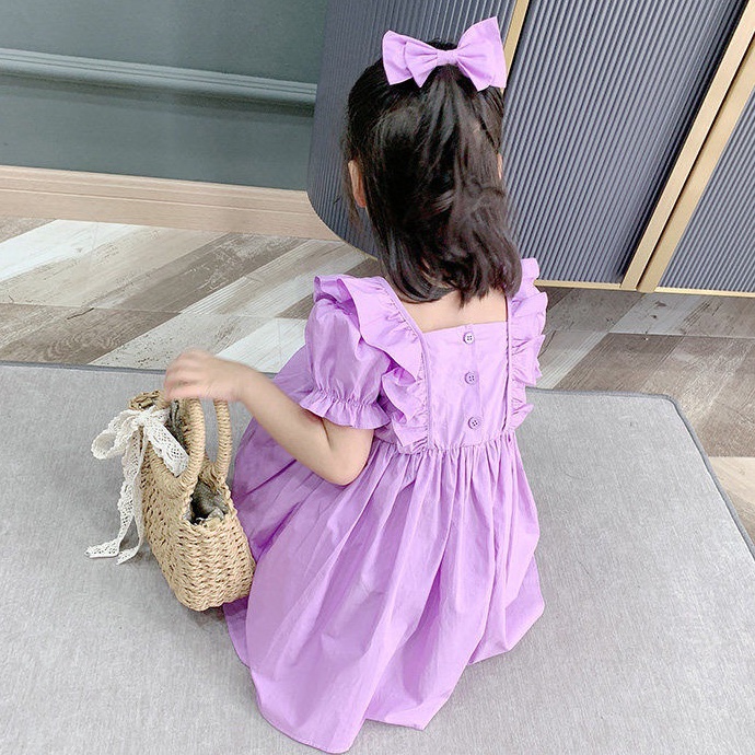 Paket Kejutan  PRINCESS KESLI 19 Tahun Dress Purple Pita Anak Prempuan Rubber Korean Fashion Baju Bayi Rok Pesta Kids Bahan Katun Warna Ungu