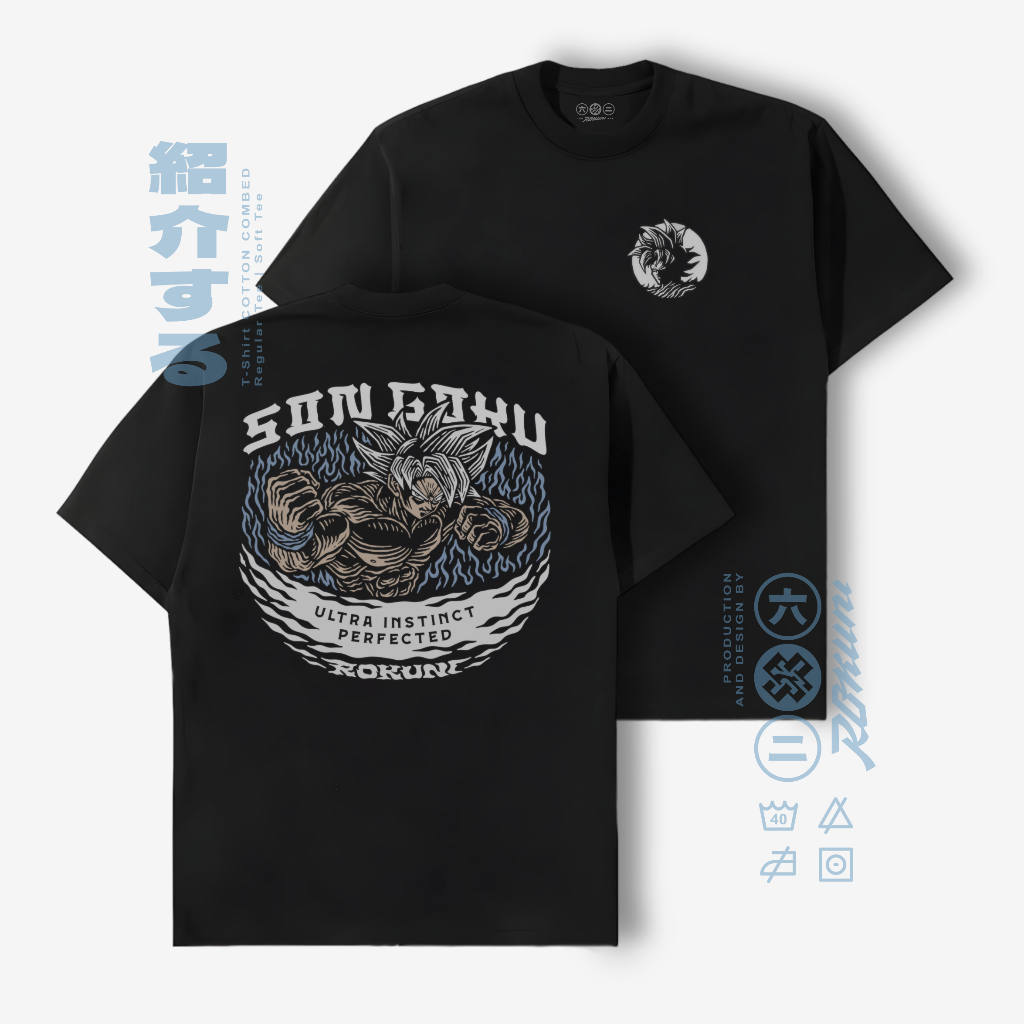 ROKUNI T-Shirt Unisex | DRAGON BALL SON GOKU PERFECTED ULTRA INSTINCT | Kaos Son Goku | Dragon Ball