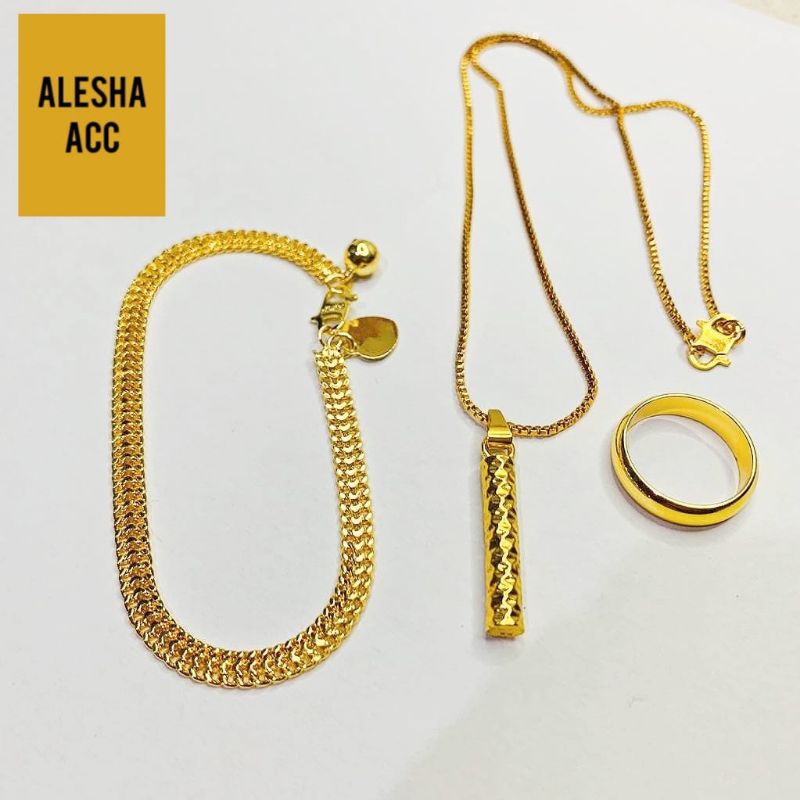 Set perhiasan motif Bambu lapis emas 24k murni