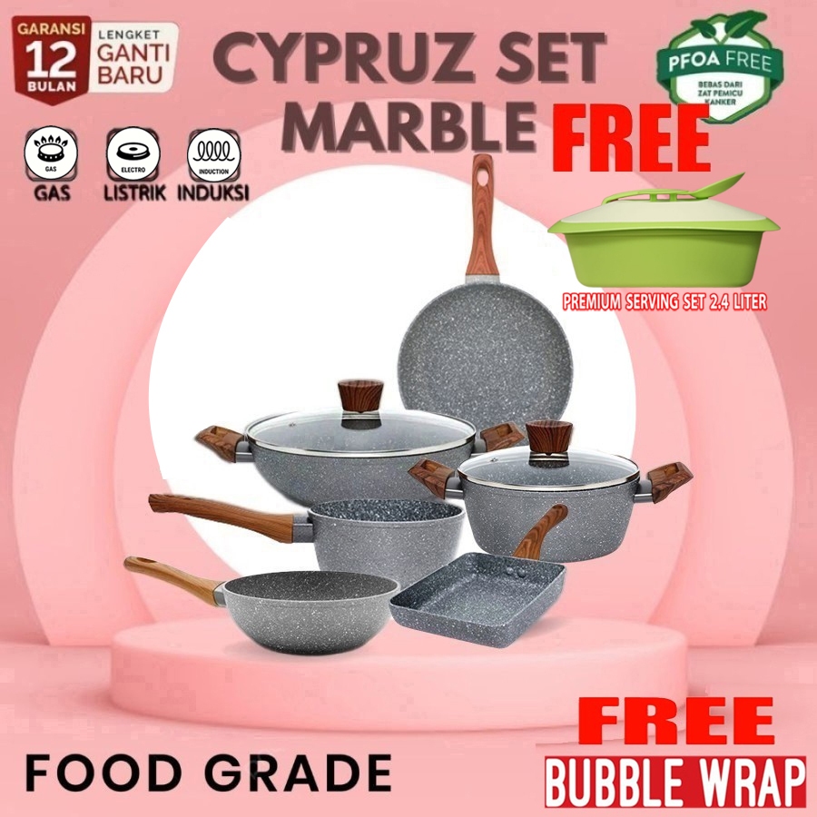 Cyprus Marble Cookware Cypruz Pan Set 6 pcs Panci Wajan Kuali Pengorengan Induksi Anti Lengket