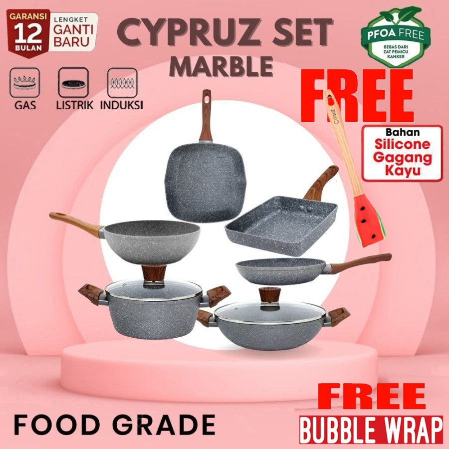 Cyprus Marble Cookware Set Pan Cypruz 6 pcs Wajan Kuali Pengorengan Induksi Anti Lengket