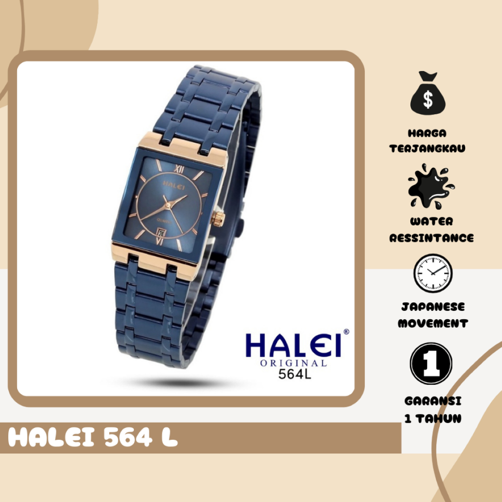Halei.Watch 564 L - Jam Tangan Wanita Rantai Stainless Steel - Tahan Air dan Garansi 1 Tahun