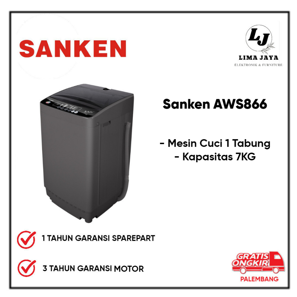 Mesin Cuci 1 Tabung Sanken AWS866 Mesin Cuci Dua Tabung 7 Kg Sanken