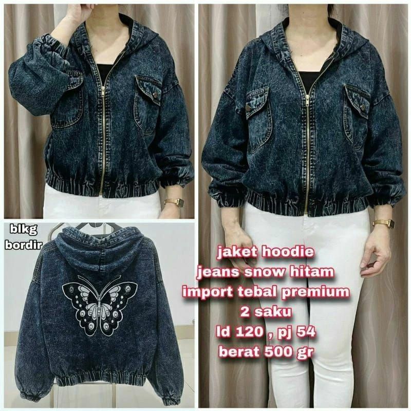 GGI512 Jaket Wanita Jeans Denim Jumbo LD120 bordir import premium hoodie resleting