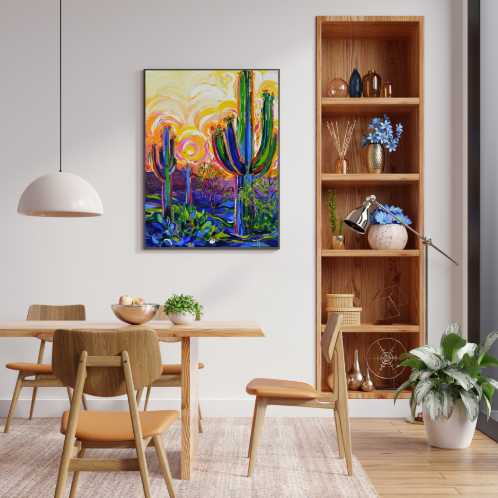 lukisan kaktus cantik lukisan bunga matahari cantik hiasan dinding