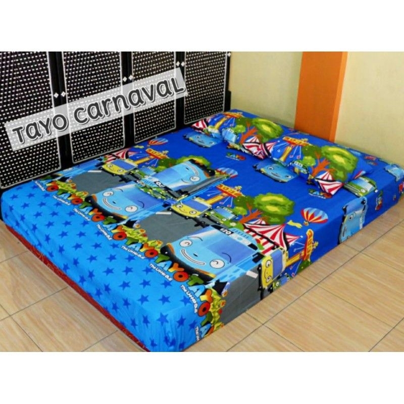 Sarung kasur busa resleting motif anak cowo Tayo / Bus Tayo / Tayo Karnaval / Little Tayo / Sprei Re