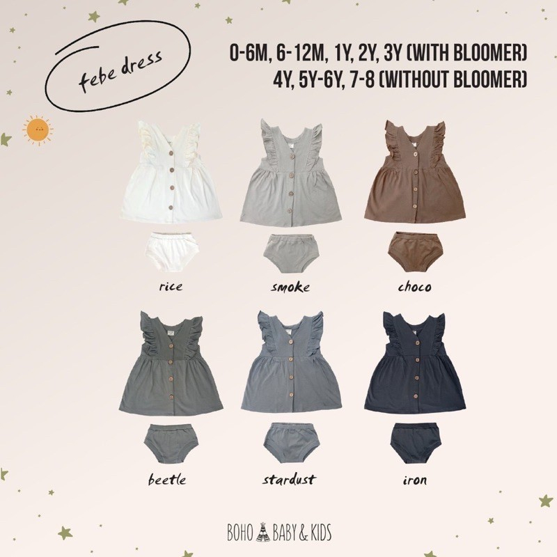 bohobaby febe dress | gaun terusan ruffle simple anak bayi perempuan