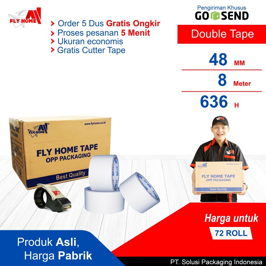 

FLYHOME Double tape 1 dus 48mm x 8meter hotmel 72 roll ukuran Full Instan