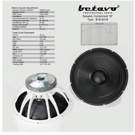 speaker komponen 18 inch betavo b18 s418 original component betavo b18s418