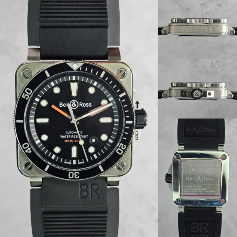 Jam tangan Automatic Swiss BELL & ROSS BR 03-92 Diver Rubber Leather Stainless steel