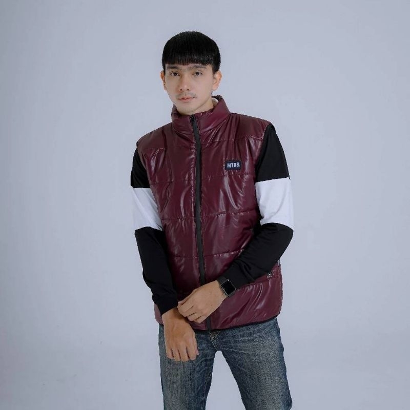 Puffer Vest Jacket Maroon Original Pria dan Wanita
