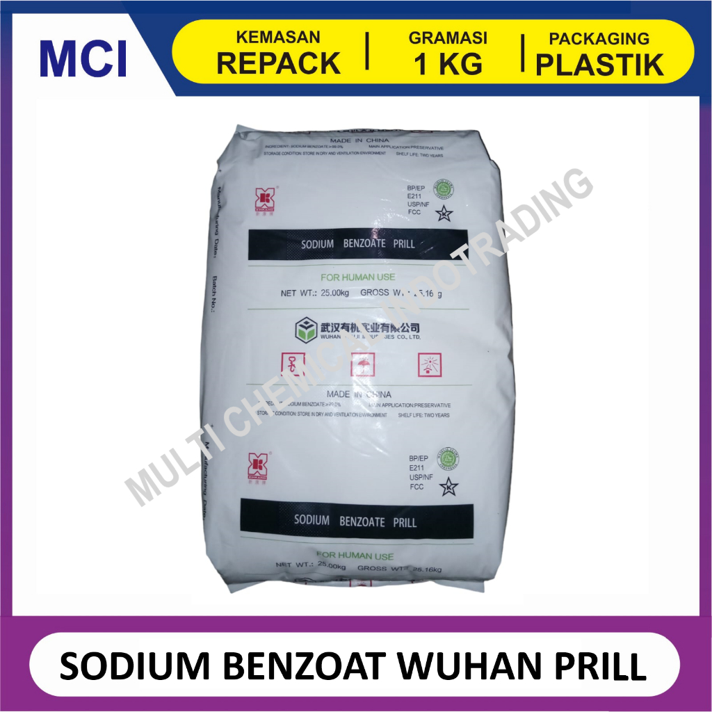 

SODIUM BENZOATE WUHAN PRILL HITAM PENGAWET MAKANAN FOOD GRADE - REPACK 1 KG