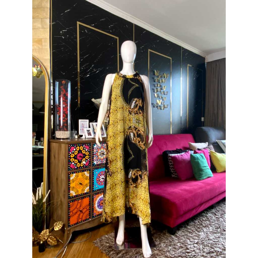 Black Gold Chiffon Dress / Dress Wanita / Fashion Wanita