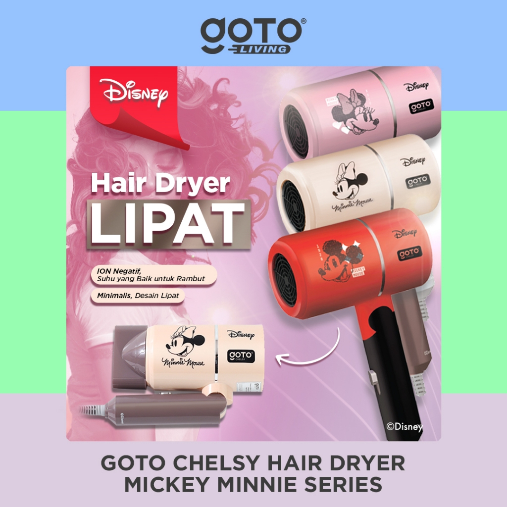 Goto Chelsy X Disney Hair Dryer Alat Pengering Rambut Hairdryer Lipat