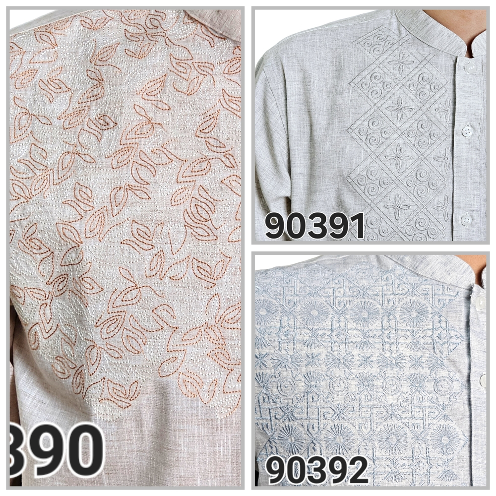 MaxMarine Baju Koko Lengan Panjang Pria Bordir Cream Abu Muda Biru Muda