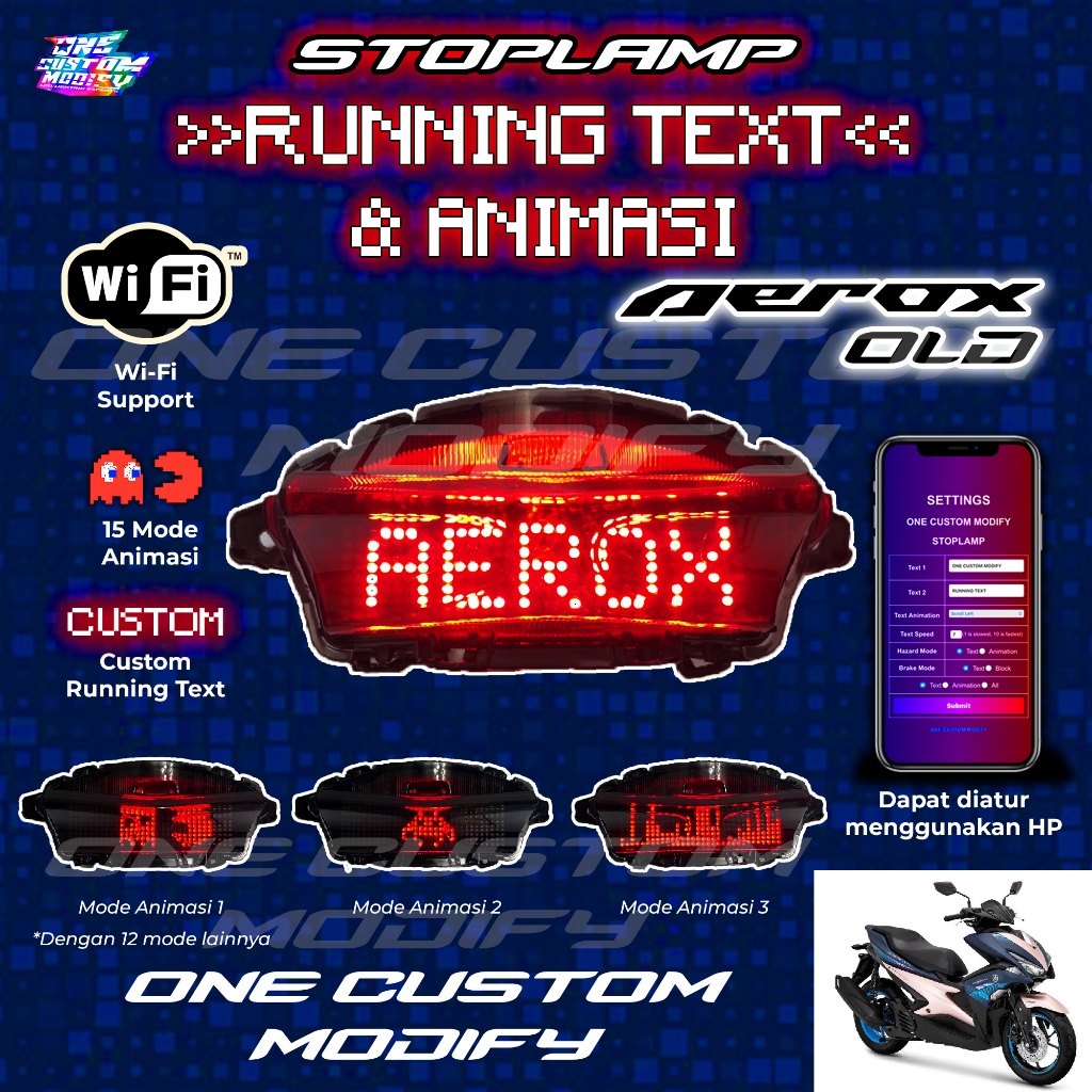 Stoplamp Running Text Animasi Aerox 155 Old Lampu LED Rem Belakang Modifikasi Variasi Motor