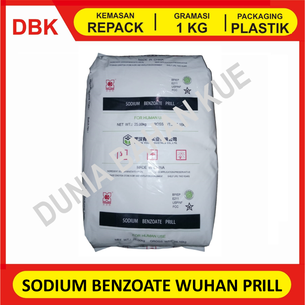 

SODIUM BENZOATE WUHAN PRILL HITAM - REPACK 1 KG / PENGAWET MAKANAN FOOD GRADE