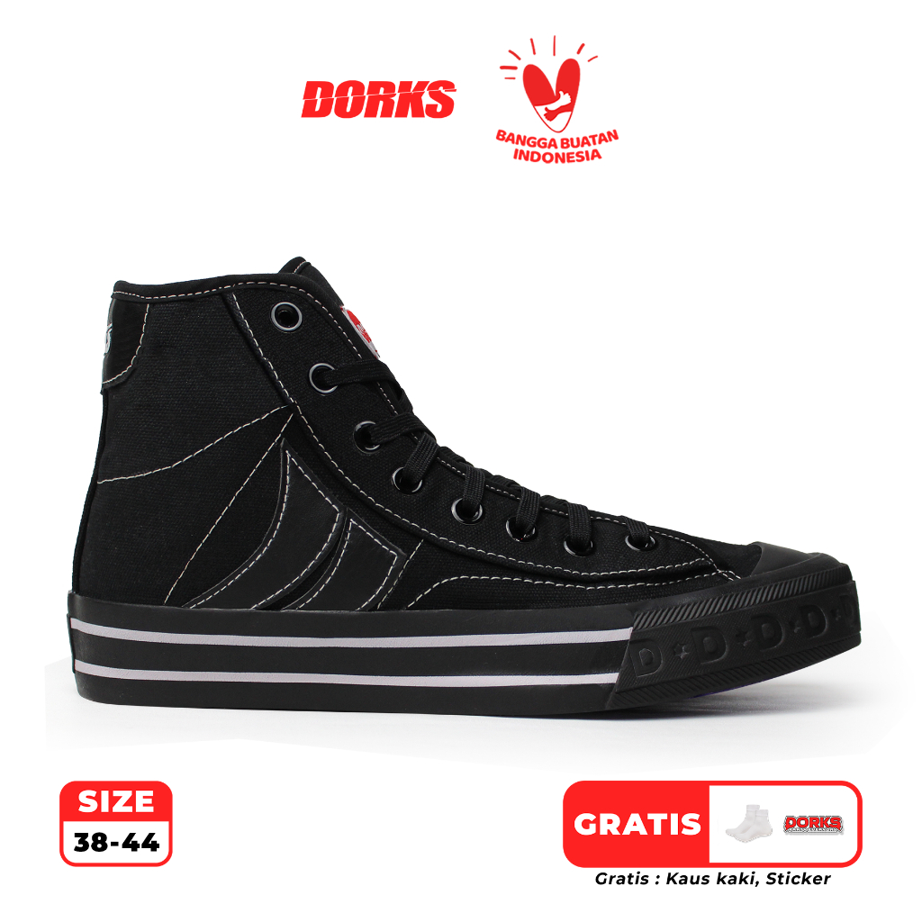 Dorks - Metro High Full Black Sepatu Sneakers Casual Pria Wanita