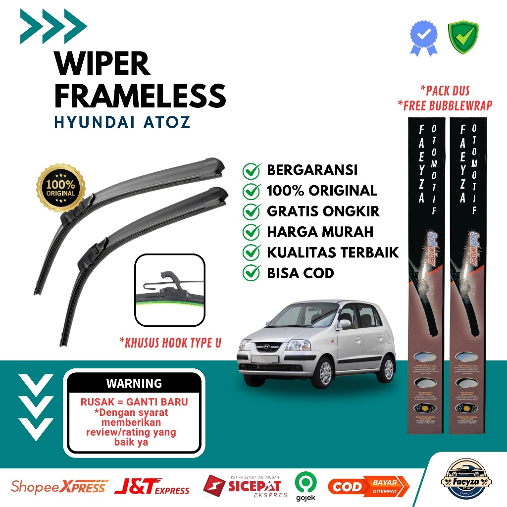 Wiper Frameless Hyundai Atoz 1 Set Kanan Kiri Wiper Kaca Mobil Frameless Murah Hyundai Atoz Wiper Mo