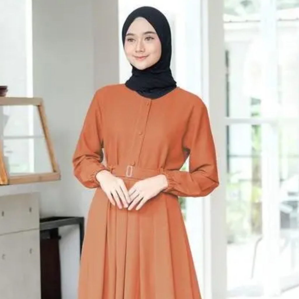 Gamis Polos Remaja Wanita Dewasa Simple Premium Bahan Katun Rayon Adem Warna Merah Bata Baju Atasan 