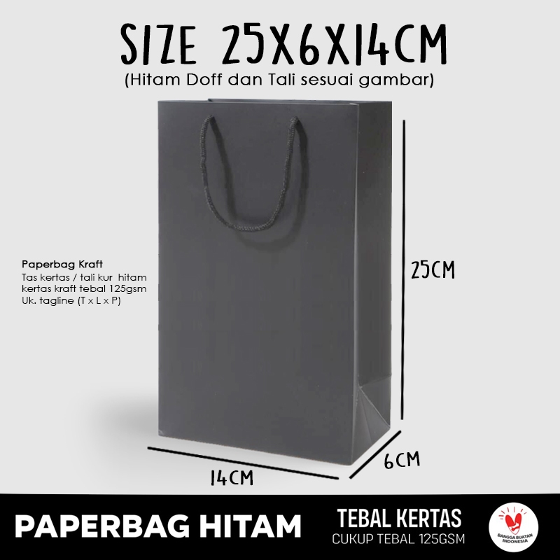 Paper Bag Hitam Polosan 25x6x14 cm / Paper Bag Kado Packing Souvenir Wedding / Papper Bag Polos Warn