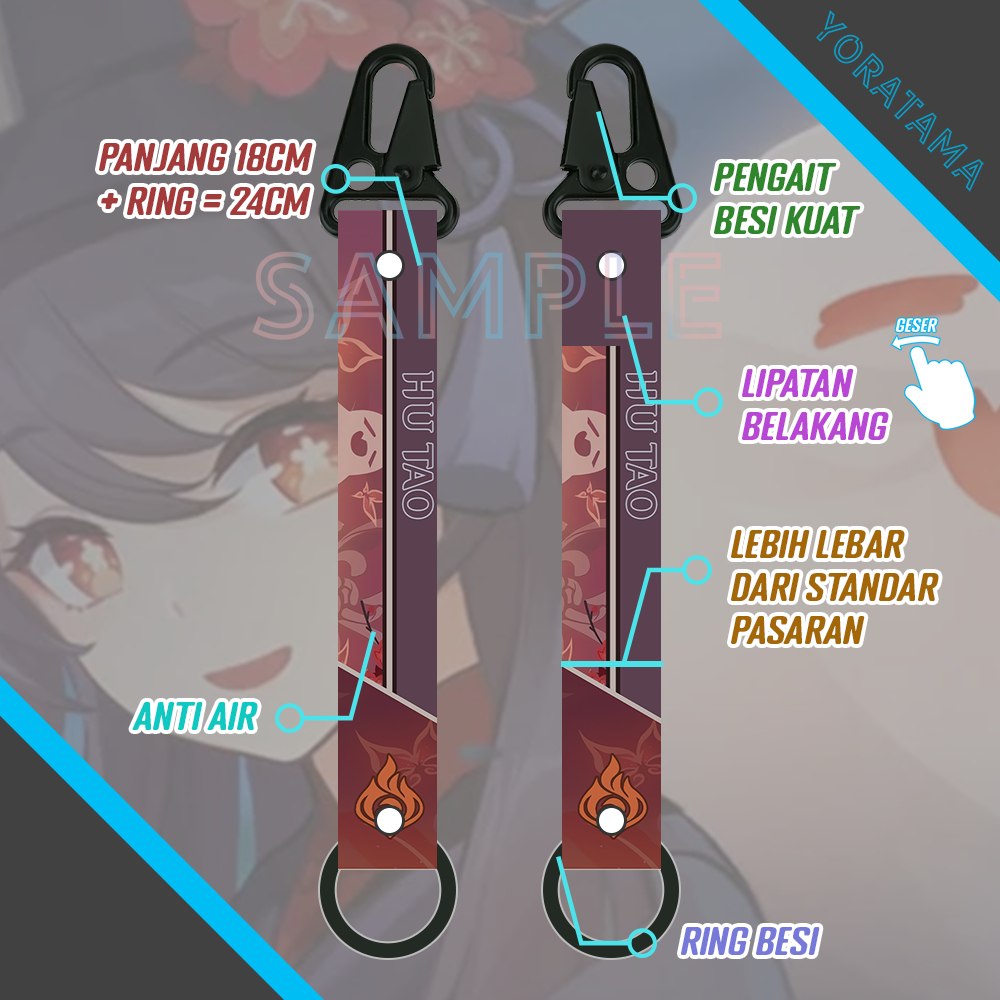 

Gantungan Tali Pendek HuTao Genshin, Ganci Lanyard Anime Keren